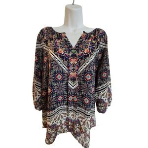 Meraki Boho Paisley Print Tunic Top 3/4 Sleeve Womens Size‎ M /0224